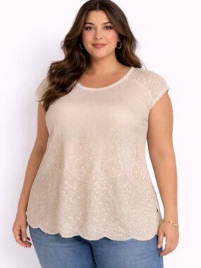 Bellambia Prairie Top 2X Italy Embroidered Sequin Neutral Boho